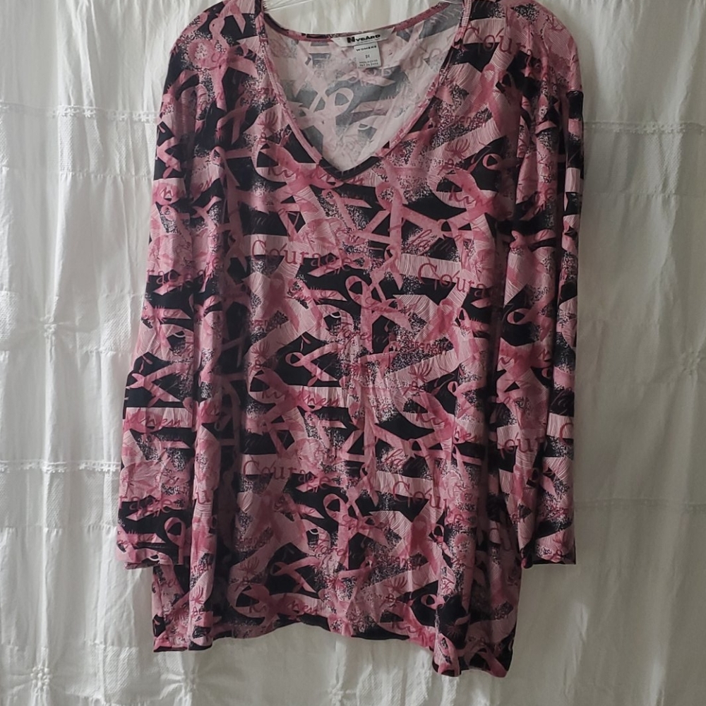Womens plus pink support womens cancer blouse 3X